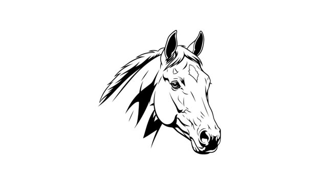 Black and White Thoroughbred Horse Head Vector Art