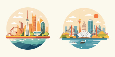 Obraz premium Vector illustration of a Cityscape sydney Australia