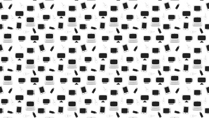 Black and white seamless pattern of various electronic devices