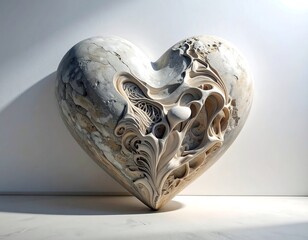 Ornate Heart Shaped Stone Carving Decoration.