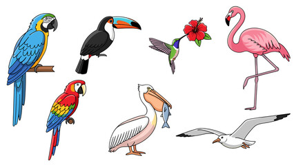 Obraz premium Vibrant Birds and Pink Flamingo with Rose Illustration