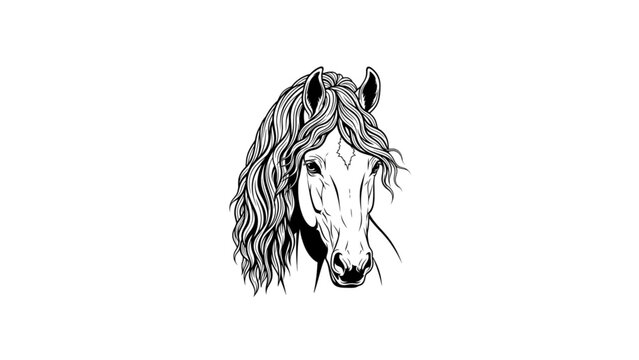 Majestic Friesian Horse Head Black and White Vector