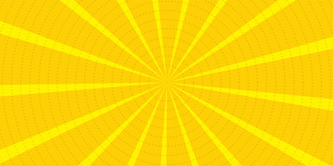 Yellow abstract background with light of sunburst. yellow starburst with halftone. sun ray retro background with flash
