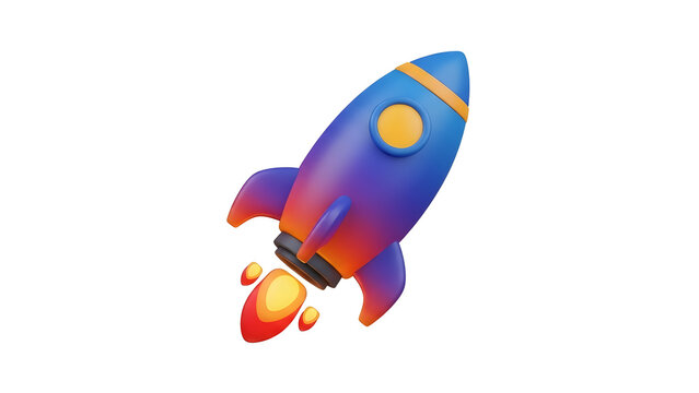 Vibrant 3D rocket launching into the sky with colorful flames 🚀