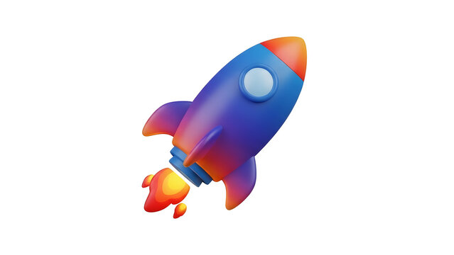 Vibrant cartoon 3D rocket launching into the sky with bright flames 🚀