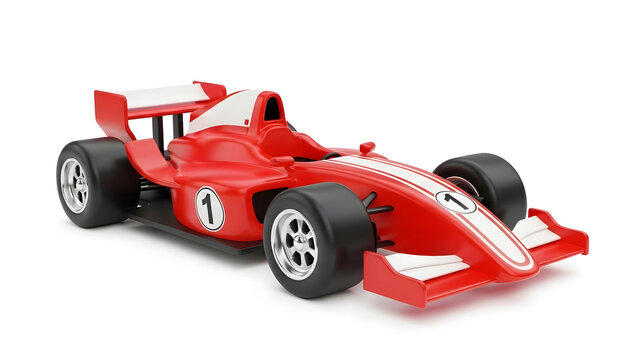 Red formula race car 3D icon isolated on white background, speed and motorsport concept