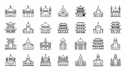 Fototapeta premium Collection of Diverse Architectural Building Icons Representing Global Landmarks.