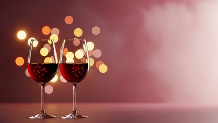 Two wine glasses with red wine and bokeh lights