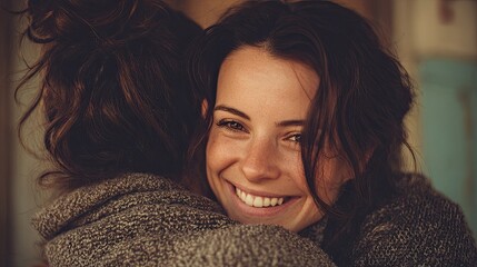 Joyful Woman Embracing with Authentic Smile