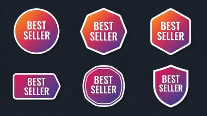 Modern Best Seller Label Set with Geometric Shapes Gradient Vector Badges