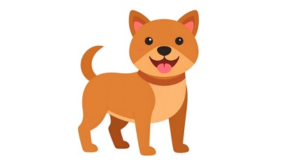 A friendly cartoon dog with a brown coat, happy expression, and a raised tail, wearing a collar