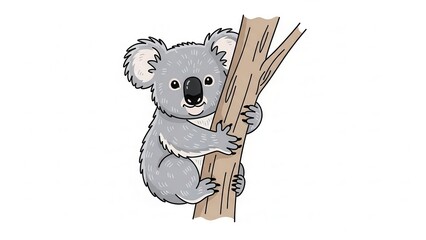 Cute cartoon koala hugging a tree.