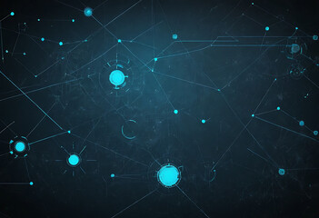 Dark blue background with glowing cyan nodes and lines glowing lines network connections