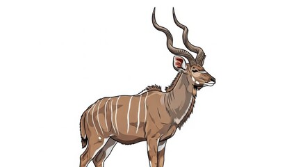 Illustration of a majestic kudu with spiral horns.