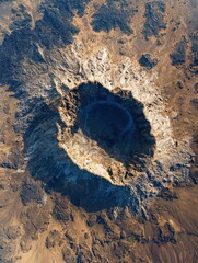 Dramatic Aerial View of Arid Volcanic Crater Landscape