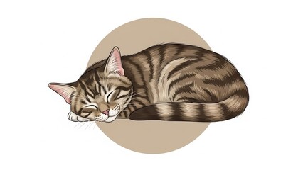 Illustration of a striped cat peacefully sleeping.
