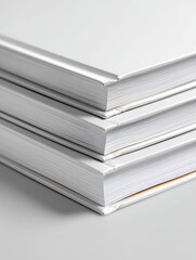 Stack of Blank White Hardcover Books on Grey Surface