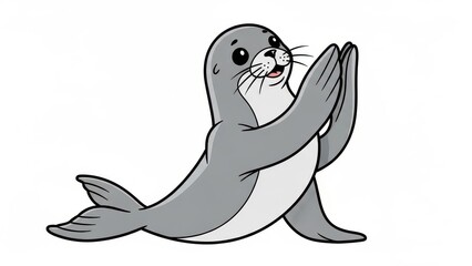 Cartoon seal character clapping joyfully.
