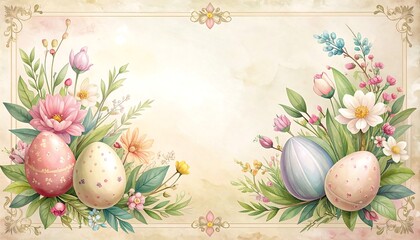 Easter Eggs with Floral Arrangements Vintage Style.