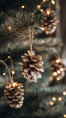 Frosted Pine Cone Decoration on Christmas Tree