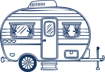 Line Art Illustration of a Caravan