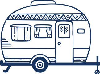 Line Art Illustration of a Caravan