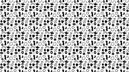 Modern minimalist bohemian pattern with black and white abstract shapes