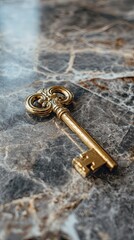 Ornate Golden Key on Luxurious Marble