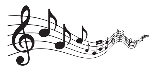 Treble clef and musical notes flowing on staff lines in a musical composition illustration