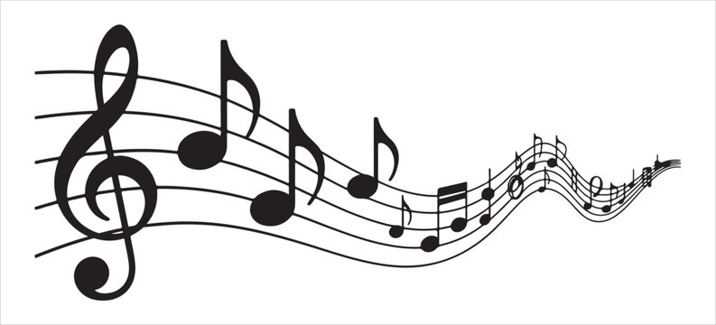 Treble clef and musical notes flowing on staff lines in a musical composition illustration