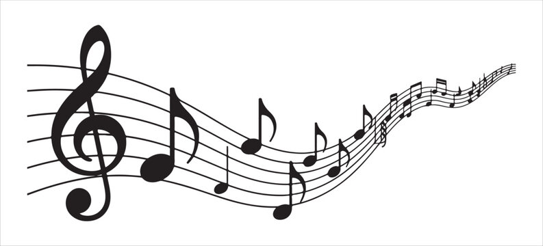 Treble clef and musical notes flowing on staff lines in a musical composition illustration