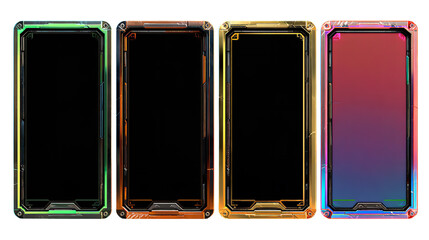 Mobile frames template with green metal border, gold, orange accents, isolated cutout