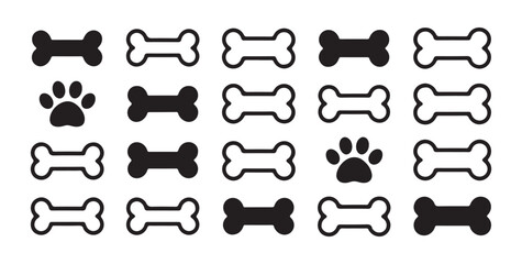 Dog bone silhouette vector icons set for pet shop branding with flat black and white minimal shapes