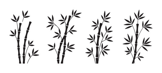 Fototapeta premium Four different bamboo plant groupings dark monochrome silhouettes arranged side by side