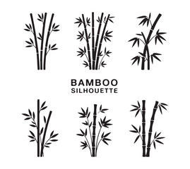 Fototapeta premium Six varied black bamboo plant graphics organized in two horizontal rows for artwork