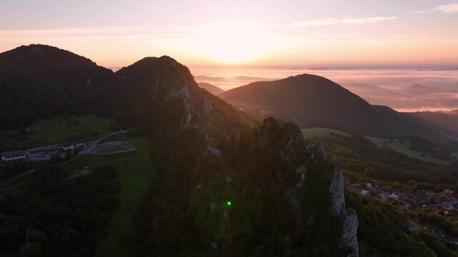 Aerial view of Vrsatec hill in Slovakia - Sunset