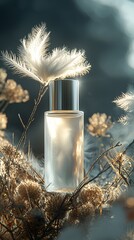 Delicate perfume and feather flowers