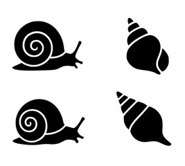 4 snail illustration icons, silhouette, transparent background © Bambang