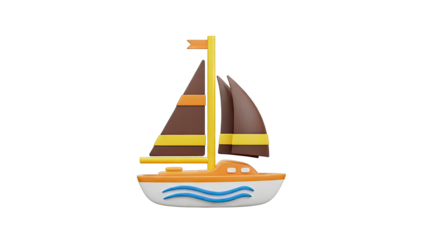 3D Cartoon Sailboat with Brown and Yellow Sails