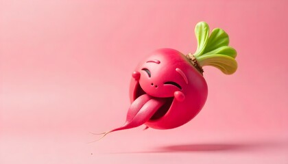 Playful Cartoon Radish Character with Pink Background and Happy Expression