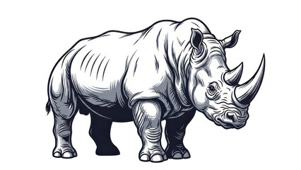 Detailed illustration of a rhinoceros on a white background.