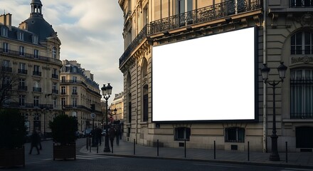 Blank Billboard on Building in Paris, France for Advertising.