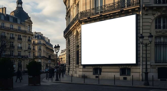 Blank Billboard on Building in Paris, France for Advertising.