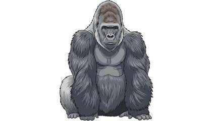 Illustrated gorilla sitting on a white background.