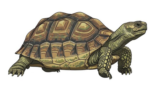 Illustration of a detailed tortoise on a white background.