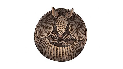 Illustration of an armadillo curled up in a defensive pose.