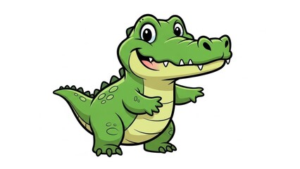 Cheerful cartoon alligator on a white background.