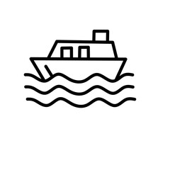 Ship Vessel on Ocean Waves Transportation Line Icon