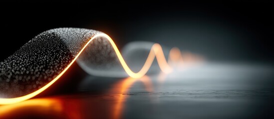 Abstract wavy form with glowing light over a textured surface, dark background