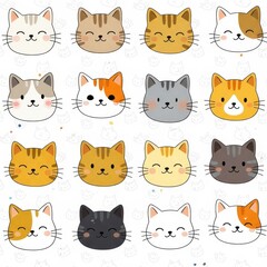 Obraz premium Cat's Face Set Illustration: A collection of adorable cat faces, each with a unique expression and color, forming a charming pattern. This illustration exudes warmth and playfulness.